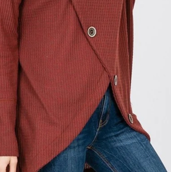 CY Fashions Burnt Orange Oversize Overlapping Long Sleeve Knit Sweater Buttons - Picture 3 of 16